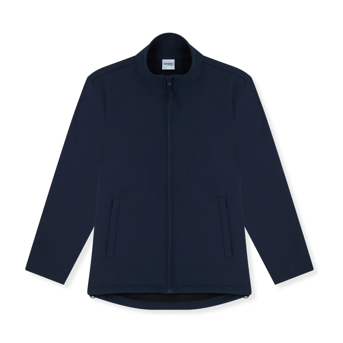 Navy eco full zip softshell jacket front view