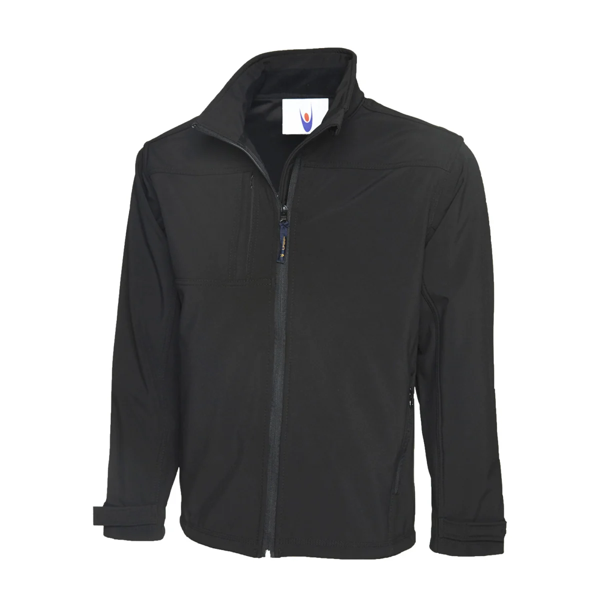 Black deluxe full zip soft shell jacket front view
