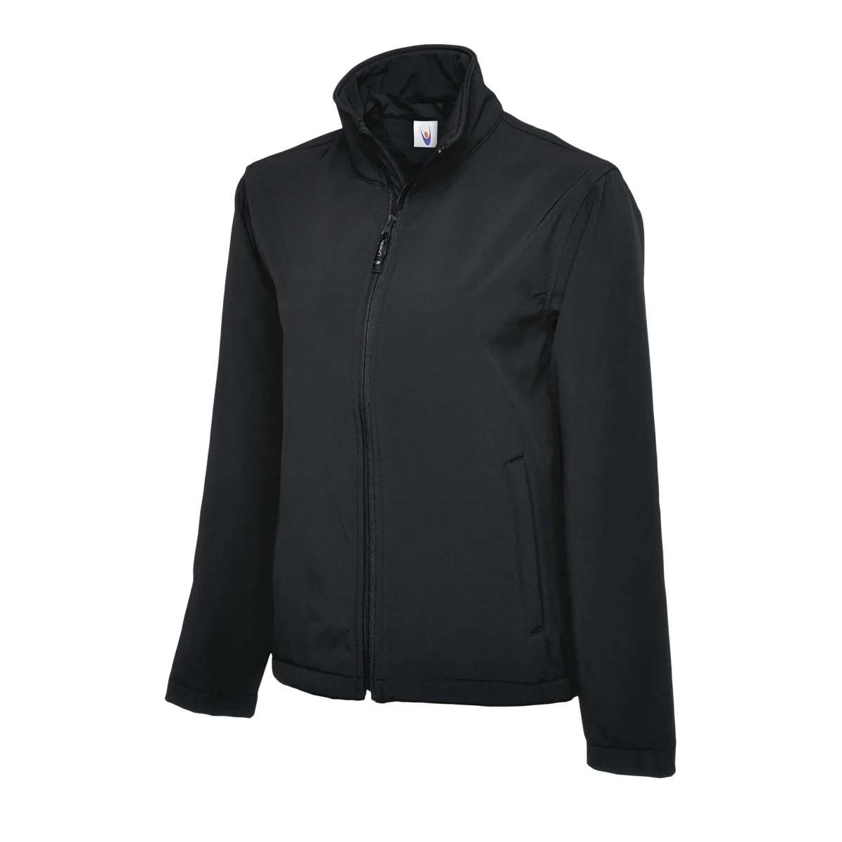 Black classic full zip soft shell jacket front view
