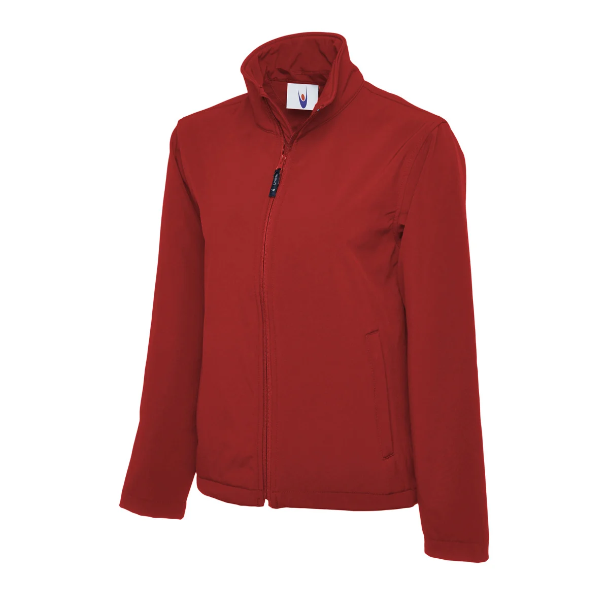 Red classic full zip soft shell jacket front view